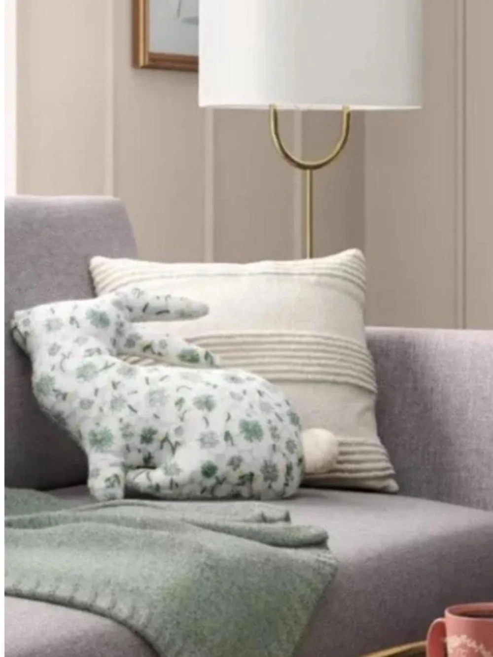Elegant Floral Bunny Throw Pillow - Cream and Multicolored